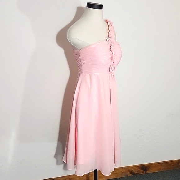 Dress Rosette Strap Detail Semi Formal One-Shoulder Dress Pink Size XS - Picture 8 of 13